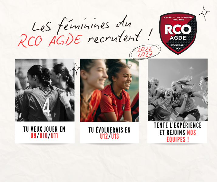 Le RCO AGDE recrute pour ses équipes féminines jeunes !
