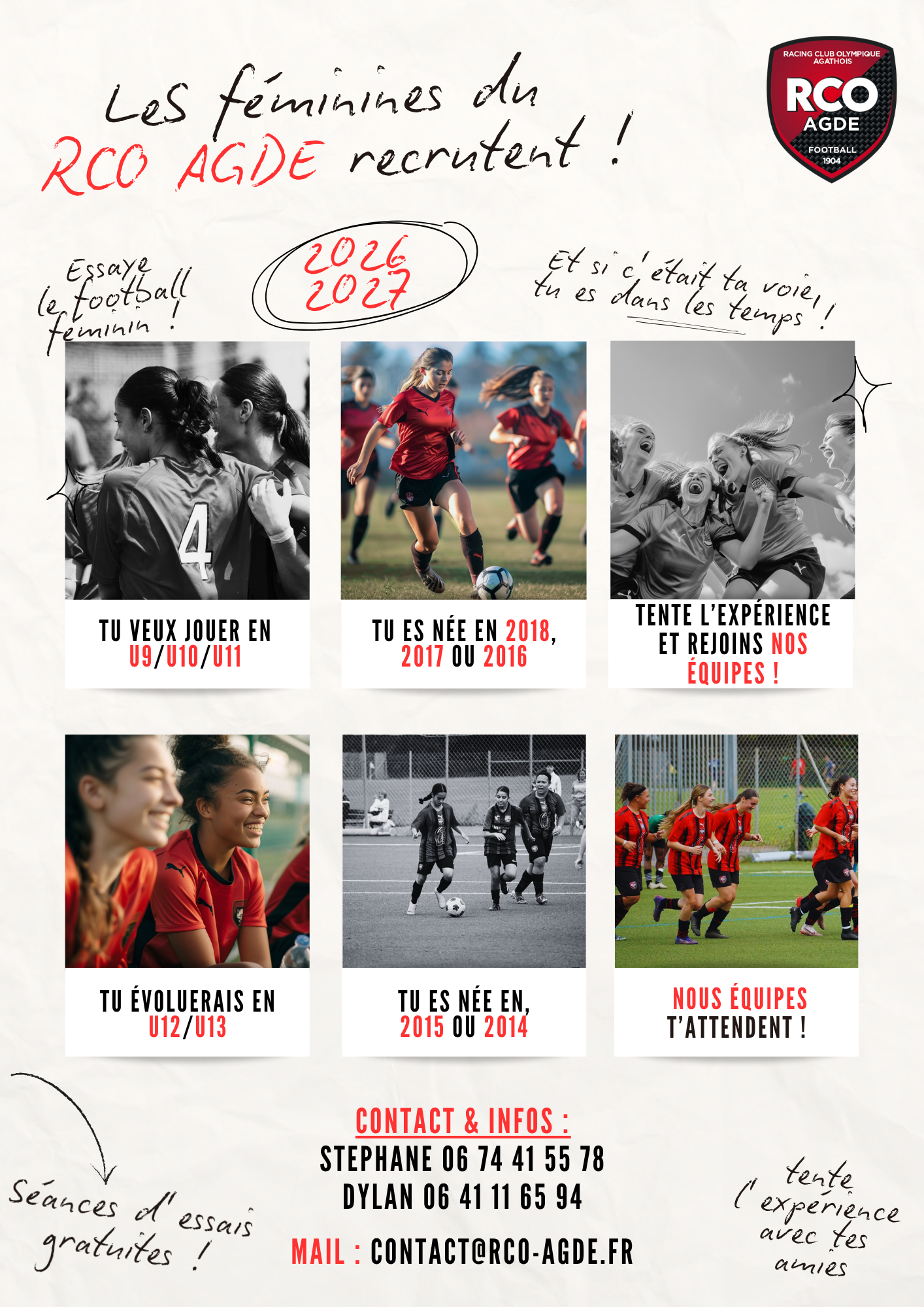 Le RCO AGDE recrute pour ses équipes féminines jeunes !
